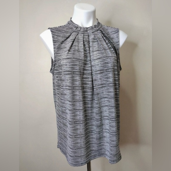 ELLE Sleeveless Striped Mock Neck Blouse Size M - Picture 1 of 9